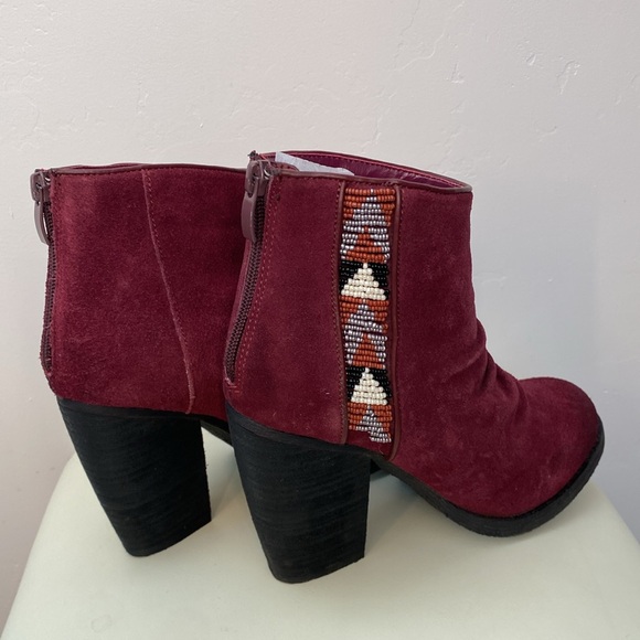 Sbicca Vintage Collection Kolli Beaded Suede Short Boots in Wine - Picture 3 of 8